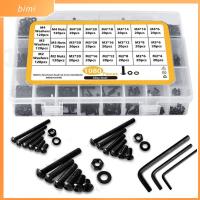 BIMI 1080Pcs เหล็กคาร์บอนสตีล สกรูฝาครอบซ็อกเก็ตหัวปุ่ม M2 M3 M4 สีดำสีดำ Bolts NUTS washers Assortment KIT พร้อมกล่องเก็บของ การแบ่งประเภทน็อตและสลักเกลียว อุตสาหกรรมเครื่องจักรพิเศษ