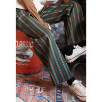 S-2XL Vintage striped wide leg pants womens drop feeling autumn and winter versatile trend loose and thin vibe straight pants