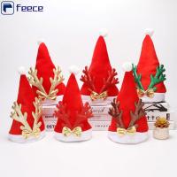 FEECE ปีใหม่ ปาร์ตี้ แต่งตัว หมวกคริสต์มาส ElK Navidad กำมะหยี่สีทอง หมวกคริสต์มาสเขากวาง