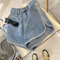 Womens Niche High-waisted Denim Shorts New Design Sense Rounded Wrapped Edge Loose Thin Wide Leg Hot Pants