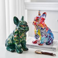 Creative Painted Bulldog Sculpture Dog Statue Nordic Home Living Room Decoration Kawaii Room Decor Desk Accessories Resin Crafts