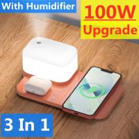 ZZOOI 100W 3 in 1 Wireless Charger Pad Stand Humidifier For iPhone 14 13 12 11 X Airpods Samsung Xiaomi  Fast Charging Dock Station