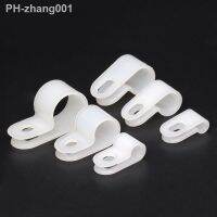 White Nylon Plastic R-Type Cable Clamp Cable Electrical Fittings Mounting Fix Hardware Durable Useful Wiring Hose Clamp