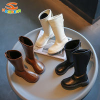 รองเท้าบูทสูง Sepatu Boots Anak Perempuan ใหม่รองเท้าบู๊ตเจ้าหญิงเด็กขนาดกลางและใหญ่ Bot Modis รองเท้าบู้ตหนังเด็ก