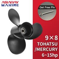 9X8สำหรับ Tohatsu Mercury Nissan 6Hp 9.9Hp 8Hp 15Hp 10Hp สกรูนอกเรือ9*8มอเตอร์เรือใบพัดเนื้อโลหะผสมอลูมิเนียม3ใบมีด8 Spline