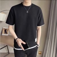 Mens Korean casual round neck short sleeved T-shirt