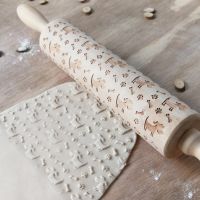 Wooden Rolling Pin with Engraved Dog Bone Paw Embossed Pin for Embossed Cookies Biscuit Cake Baking Tools Kids Party Favors Bread  Cake Cookie Accesso