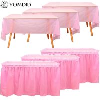 YOMDID Disposable Table Skirt Plastic Party 6 colors 75x430cm Table Cover for Happy Birthday Party Wedding Festival Decoration