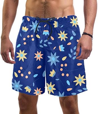 EGgpod Ditsy Flowers Leaves Print Pattern Mens Swim Trunks Mesh Lining Quick Dry Bathing Suits for Funny Beach Shorts Size L