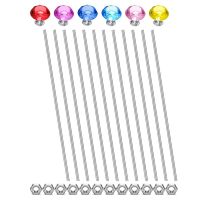 12Pcs 8/32 Inch Threaded Rods for Beads, Fully Threaded Rods and Studs with 6Pcs Colorful Crystal Knobs, Threaded Rod