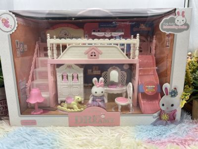 ของเล่นเด็ก ของเล่นเด็กผู้หญิง บ้านกระต่าย บ้านกระต่ายชุดห้องอต่งตัวกระต่ายซูวาเนี่ยน ของขวัญ มีบันได มีสไลเดอร์ no.6680