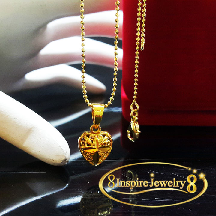 inspire-jewelry-จี้หัวใจตอกลายฉลุสีทองพร้อมสร้อยคอสีทอง-gold-plated-ตามภาพ-คือยาว-18-นิ้ว-งานแบบร้านทอง