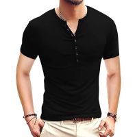 Summer New Hot Selling Men 39;s Henley Shirt Short Sleeve Men 39;s Casual Sports T-Shirt Solid Color High Quality Tops