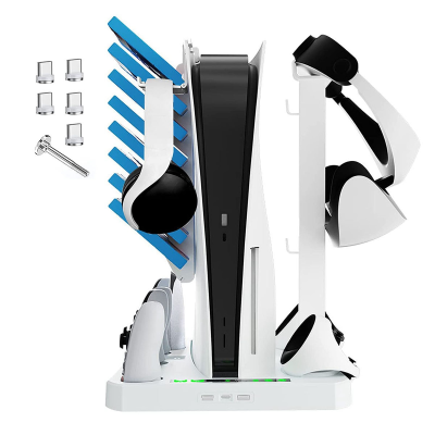 For PS VR2 PS5 Charging Station with Cooling Fan, VR Charging Display Stand with Headset and Game Storage Holder White Replacement