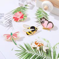 Cartoon Carp Dragonfly Lotus Enamel Pins Fashion Men and Women Brooches Bag Pin Buckle Collar Pin Metal Badge Decorative Medal