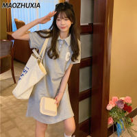 MAOZHUXIA ชุดโปโลแขนสั้นผู้หญิง,ชุดเดรสเสื้อยืดสตรีกระโปรงกระโปรงทรงเอ