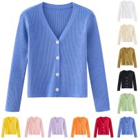 {AH Department Store} Cardigans ฤดูใบไม้ร่วง23สีทึบสำหรับผู้หญิงเสื้อกันหนาวนุ่มแฟชั่นเกาหลีถักคอ V สบายๆหลวมฤดูหนาวฤดูใบไม้ผลิท็อปส์