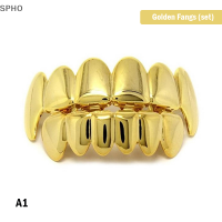 SPHO ใหม่ที่กำหนดเอง14K ทองชุบ hip hop ฟัน grillz caps TOP BOTTOM Grill Fang set