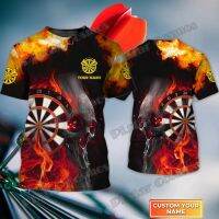 LEMON เสื้อยืดลําลอง แขนสั้น พิมพ์ลาย Name Darts Fire Skull Flame 3D แฟชั่นฤดูร้อน สําหรับผู้ชาย ผู้หญิง Darts Player DW252