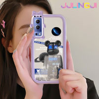 Jjlingji เคสสำหรับ VIVO Y72 5G Y52 5G Y75s 5G เคสแฟชั่นเบียร์ดำพื้นที่สีสันสดใสน่ารักมอนสเตอร์น้อยเลนส์กล้องถ่ายรูปแบบนิ่มซิลิโคนโปร่งใสเคสป้องกันกันกระแทกแบบใสง่าย