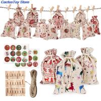 24pcs 1-24 Numbers Bag Christmas DIY Advent Calendar Ornament Christmas Gift Bags Calendar Countdown Bag Candy Storage Pouches