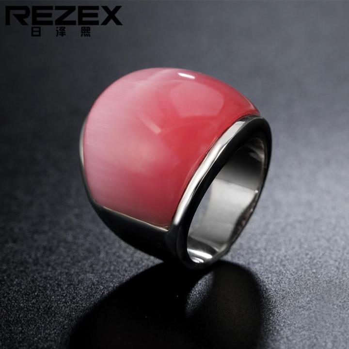 rezex-เครื่องประดับแฟชั่นแบบเรียบง่ายฝังพลอยตาแมวแหวนเหล็กไทเทเนียม