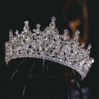 Luxury Big Rhinestone Geometric Bridal Tiaras Crown Baroque Crystal Pageant Prom Diadem Bride Headbands Wedding Hair Accessories