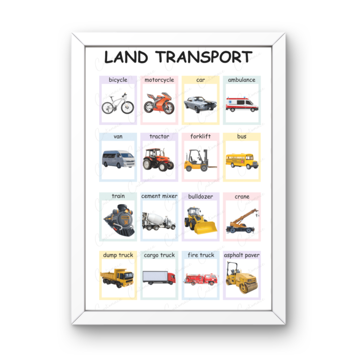PASTEL LAND TRANSPORT LAMINATED EDUCATIONAL LEARNING WALL Chart for ...