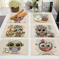 1Pcs Kawaii owl Pattern Kitchen Placemat Cotton Linen Dining Table Mats Coaster Pad Bowl Cup Mat 42x32cm Home Decor ML0007