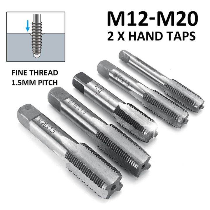 2PCS Hand Tap Pitch HSS Right Hand Straight Fine Thread Tap Metric Plug Hand Tap Wrench Tapping