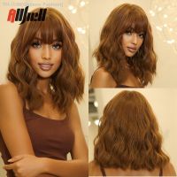 Golden Brown Bob Wig With Bangs Shoulder Long Synthetic Wigs for Black Women Natural Wave Heat Resistant Cosplay Daily Wig [ Hot sell ] Gktinoo Fashion