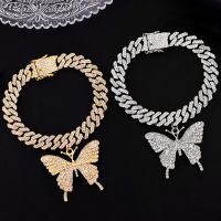 New Fashion Bling Crystal Butterfly Cuban Chain Anklet for Women Iced Out Rhinestone Cuban Link Anklet Bracelet Hip Hop Jewelry Headbands