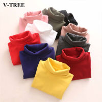 Boys T-shirt Long-sleeved Girls Shirts High-necked Baby Tee Solid Color Tops For Children 3-8 Years