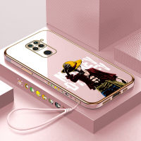 เคสโทรศัพท์มือถือสำหรับ Xiaomi Redmi Note 8 Note 9S Note 9 Pro พร้อมสายคล้อง + เคสลายการ์ตูนลูฟี่ชุบฝาหลังนิ่ม