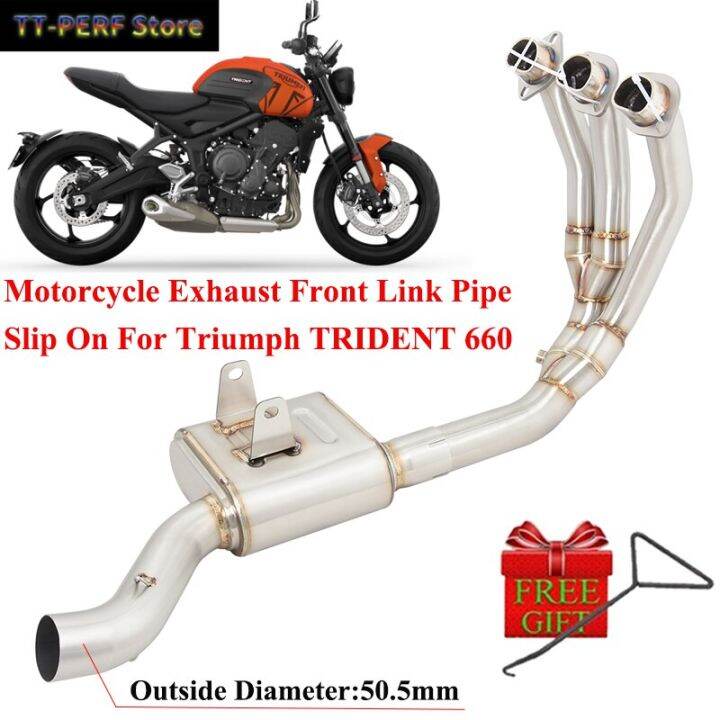 trimph-trident-660มอเตอร์ไซค์-trident-ท่อไอเสียระบบเต็มรูปแบบดัดแปลงด้วยท่อเชื่อมกลางแรงดันด้านหลัง