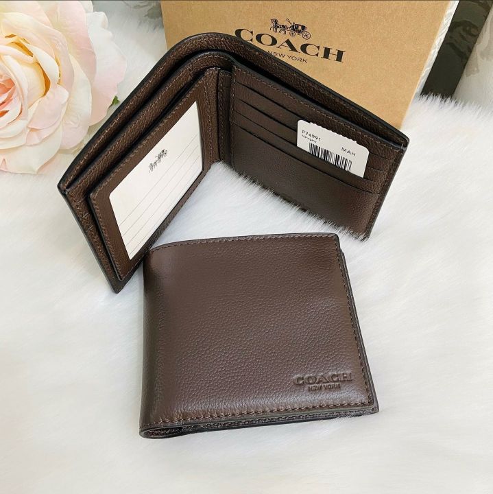 COACH Compact ID Sport Calf Bifold Wallet in Black 74991 