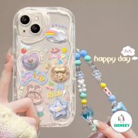 ปลอก iPhone 11 3D ดอกไม้น่ารักกระต่ายสายรัดข้อมือสร้อยข้อมือเคสโทรศัพท์เข้ากันได้สำหรับปลอก iPhone 13 14 PRO MAX iPhone 13 12 11 PRO MAX ป้องกัน Soft TPU ปกหลัง