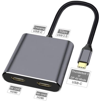 4 In1ดูอัลพอร์ต HDMI USB C ฮับเป็น HDMI รองรับมิเรอร์และโหมดขยายด้วย USB3.0 PD ชาร์จ Usb แยกสำหรับแล็ปท็อป Feona ชนิด C