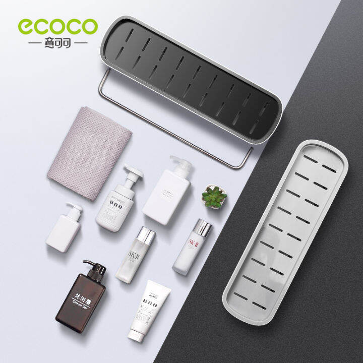 ecoco-ห้องน้ำชั้นวางออแกไนเซอร์ติดผนังบ้านชั้นวางผ้าขนหนูชั้นวางแชมพูที่มีแถบผ้าชั้นเก็บอุปกรณ์ห้องน้ำ