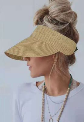 Giolshon New Summer Empty Top Suncap Foldable Portable Roll Up Beach Hat Wide Brim Women Sun Hat Fashion Casual Straw Cap Visors