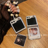 เคสโทรศัพท์ Samsung Galaxy Z Flip5 Flip4 Flip3 5G เคส Phone Case กรอบภาพการ์ตูนเคส Samsung ZFlip5ซิลิโคนใสอ่อนพร้อมสร้อยข้อมือดอกไม้2023