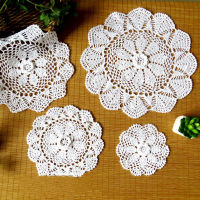 รอบ Handmade ผ้าฝ้ายถักโครเชต์ตารางเสื่อ Pad ผ้าถ้วย Doily กาแฟ Coaster คริสต์มาส 3D ดอกไม้ placemat งานแต่งงานห้องครัว-mu xuan trade