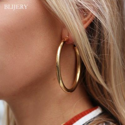 【YP】 BLIJERY 2019 New Fashion Hoop Earring Steampunk Jewelry Gold Color Statement Earrings Brincos