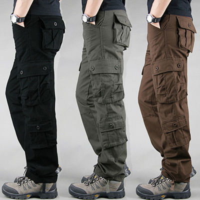2021Workwear trousers mens outdoor sports fishing hiking running pants multi-pocket loose straight military tactical pants
