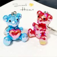 Acrylic Laser Colorful Love Bear Doll Keychain Fashion Cute Boys and Girls Lovers Backpack Pendant