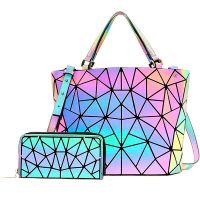 Womens Set glowing bag Diamond Geometric Deformation Tote Bag Irregular Folding Shoulder Bag Holographic Luminous Bucket Bag