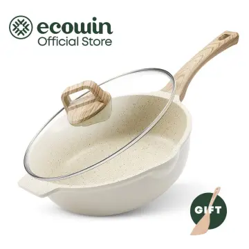 Ecowin Cookware Non stick Deep Frying Pan Includes Lid Large