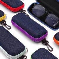 【LZ】◎  EVA Denim Portable Zipper Óculos Caixas Gancho Linker Anti Perda Protetora Óculos De Sol Caso Viagem Óculos Embalagem Eyewear Box