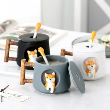 Cartoon Ceramic Mug with Lid Spoon Couple Breakfast Coffee Cup Panda Planet Cup  Cute Coffee Mugs