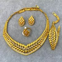 African Jewelry Sets For Women Dubai Bridal Party Wedding Gifts Gold Plated Necklace Bracelet Earrings Ring Set Jewellery